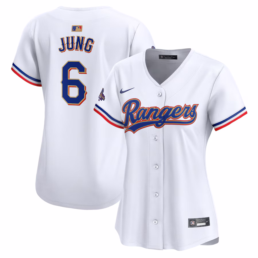 Women's Texas Rangers Josh Jung Nike White 2024 Gold Collection Limited Player Jersey - Puhuasuan
