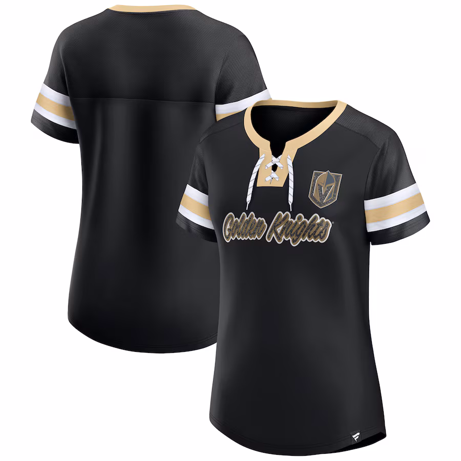 Women's Vegas Golden Knights Fanatics Black Iconic Athena Lace-Up T-Shirt - Puhuasuan