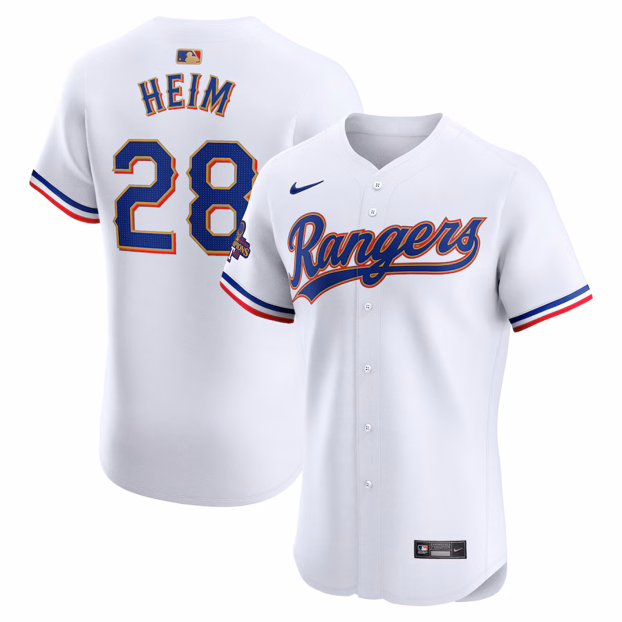 Men's Texas Rangers Jonah Heim Nike White 2024 Gold Collection Elite Player Jersey - Puhuasuan