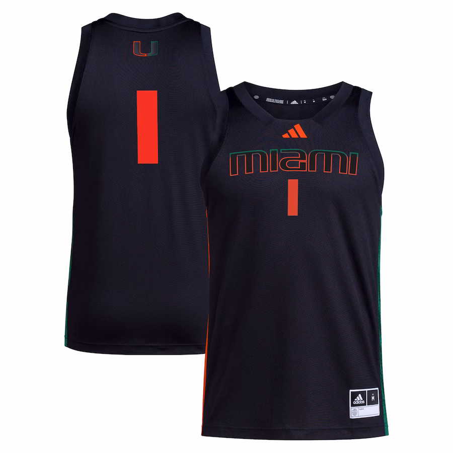 #1 Miami Hurricanes adidas Swingman Jersey - Black - Puhuasuan