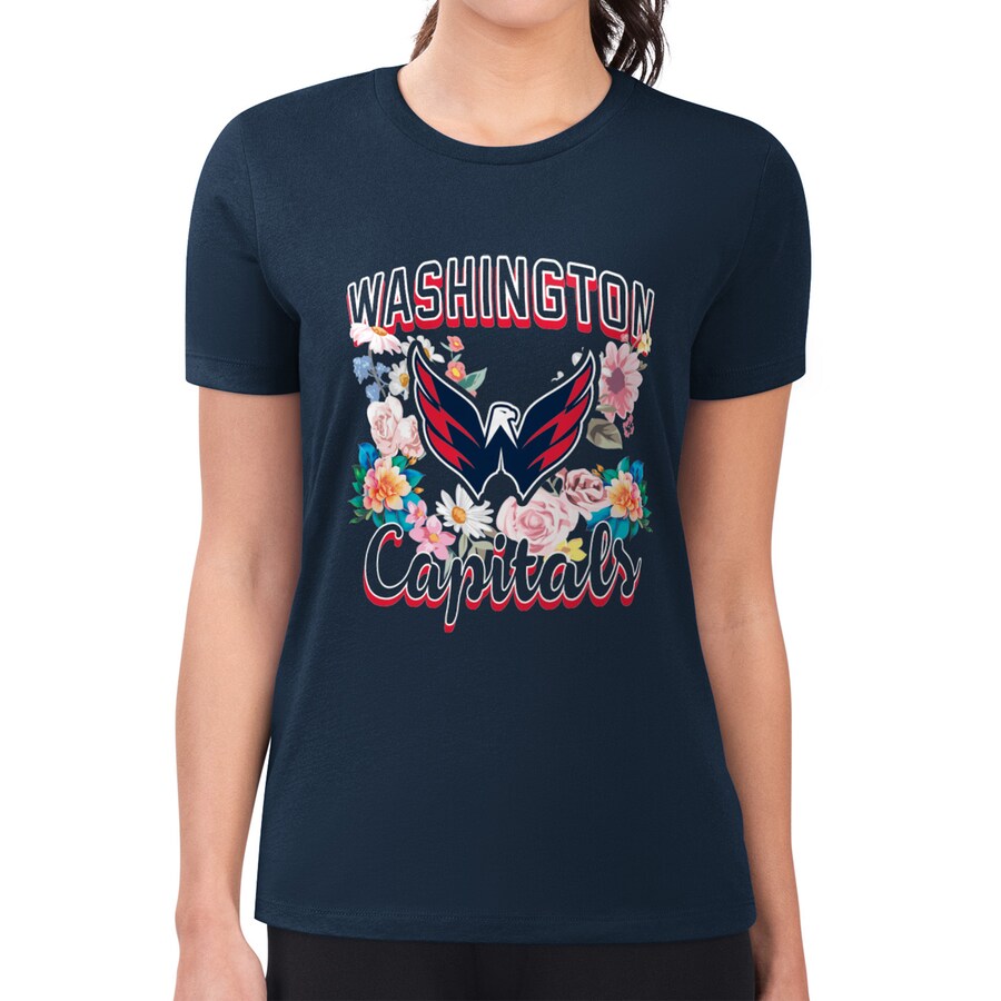 Women's Washington Capitals G-III 4Her by Carl Banks Navy Flower Logo Fitted T-Shirt - Puhuasuan