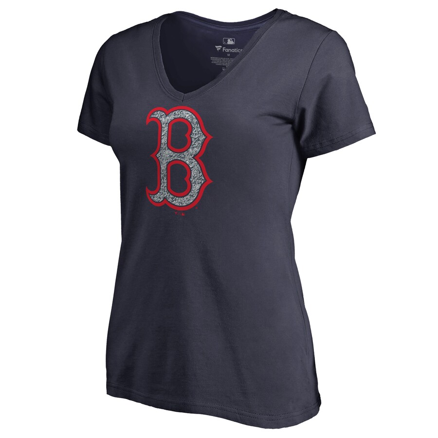 Women's Boston Red Sox Navy Static Logo V-Neck T-Shirt - Puhuasuan