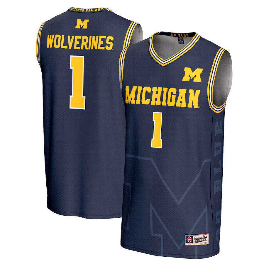 #1 Michigan Wolverines GameDay Greats Unisex Icon Print Lightweight Basketball Fashion Jersey - Navy - Puhuasuan