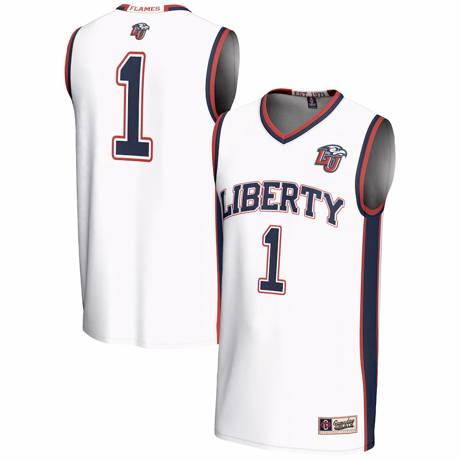 Male GameDay Greats #1  White Liberty Flames  Lightweight Basketball Jersey - Puhuasuan