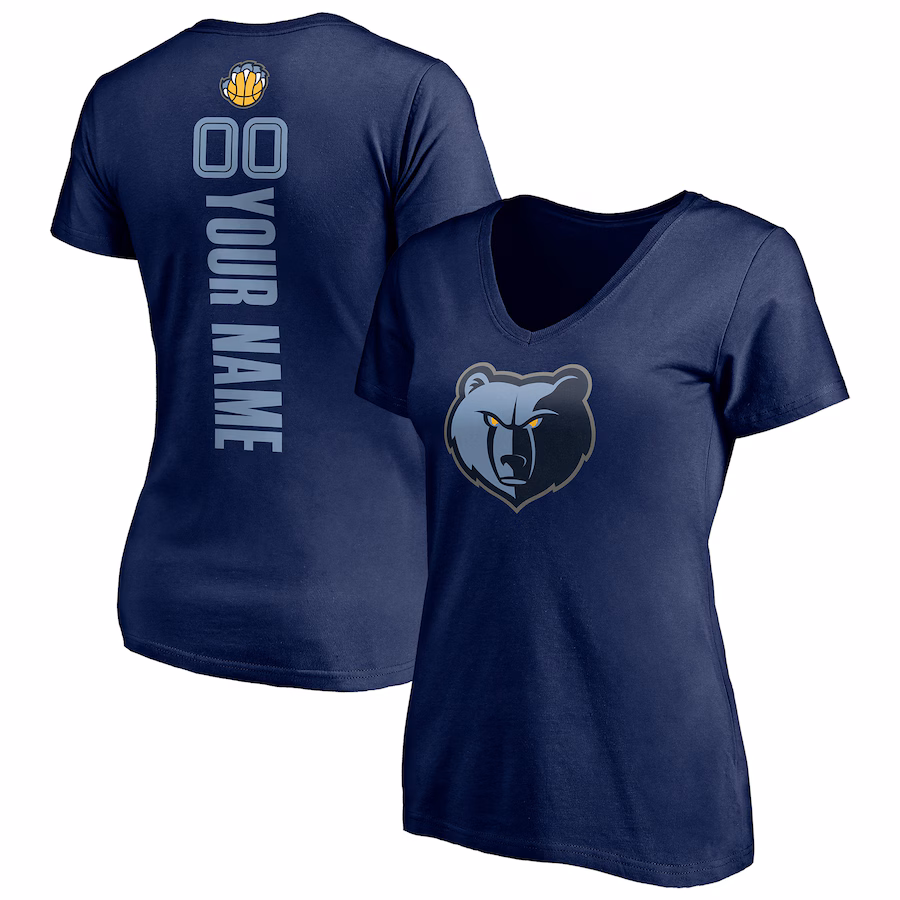 Women's Memphis Grizzlies Navy Playmaker Personalized Name & Number V-Neck T-Shirt - Puhuasuan