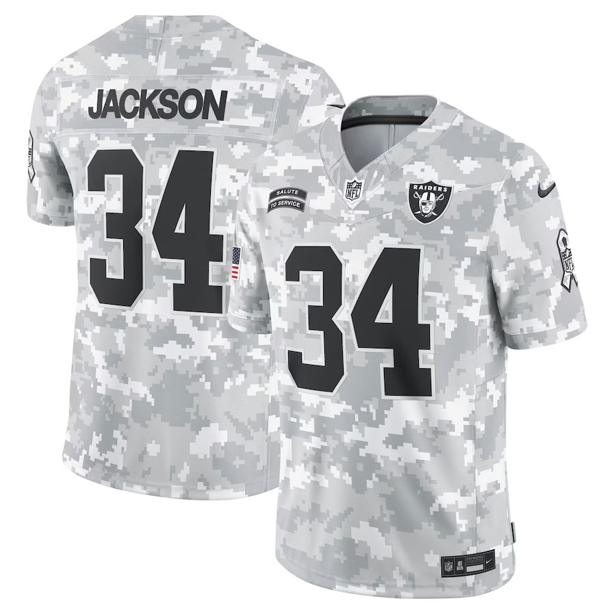Men's Las Vegas Raiders Bo Jackson Nike Arctic Camo 2024 Salute to Service Retired Player Limited Jersey - Puhuasuan