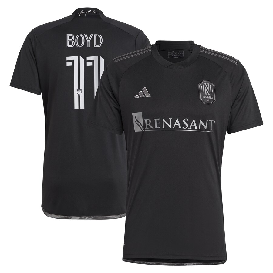 Men's Nashville SC Tyler Boyd adidas Black 2024 Man In Black Kit Replica Player Jersey - Puhuasuan