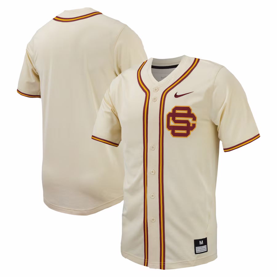 USC Trojans Nike Replica Full-Button Baseball Jersey - Cream - Puhuasuan