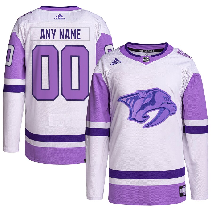 Men's Nashville Predators adidas White/Purple Hockey Fights Cancer Primegreen Authentic Custom Jersey - Puhuasuan