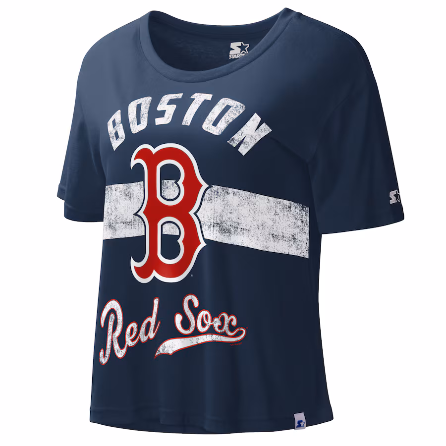 Women's Boston Red Sox Starter Navy Record Setter Crop Top - Puhuasuan