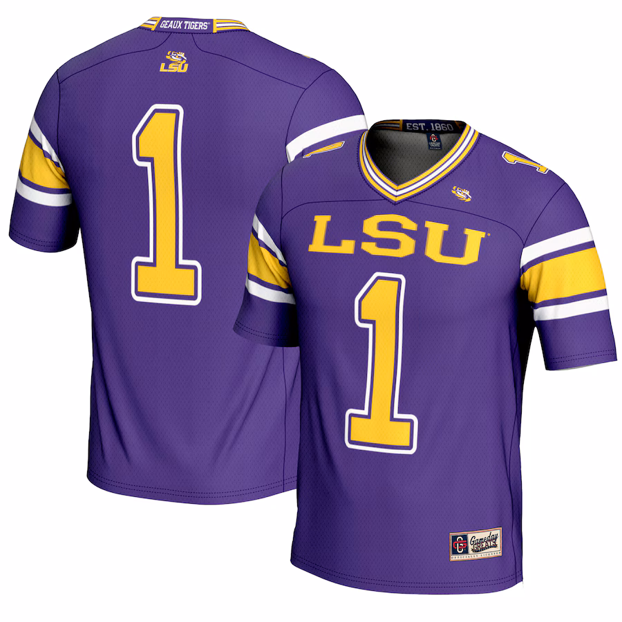 Men's GameDay Greats #1 Purple LSU Tigers Endzone Football Jersey - Puhuasuan