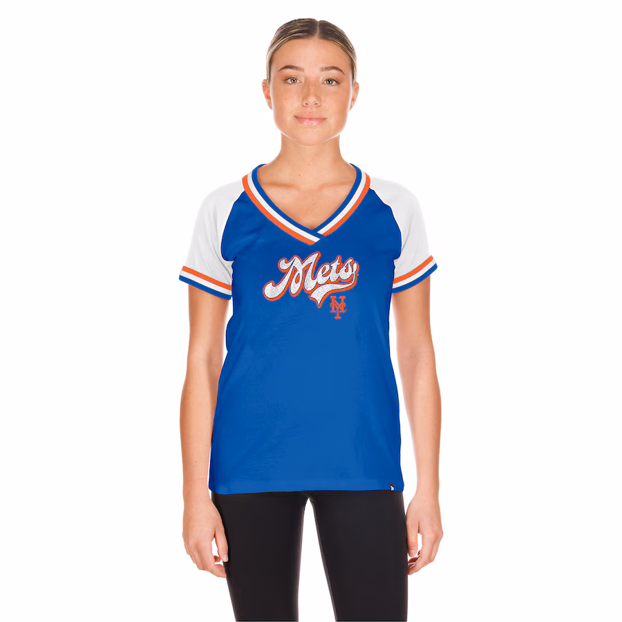 Women's New York Mets New Era Royal Gameday Raglan V-Neck T-Shirt - Puhuasuan