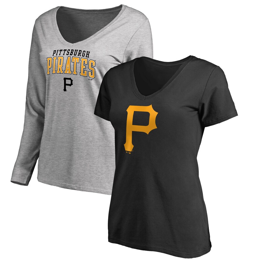 Women's Pittsburgh Pirates Fanatics Black/Heather Gray Short & Long Sleeve T-Shirt Combo Pack - Puhuasuan