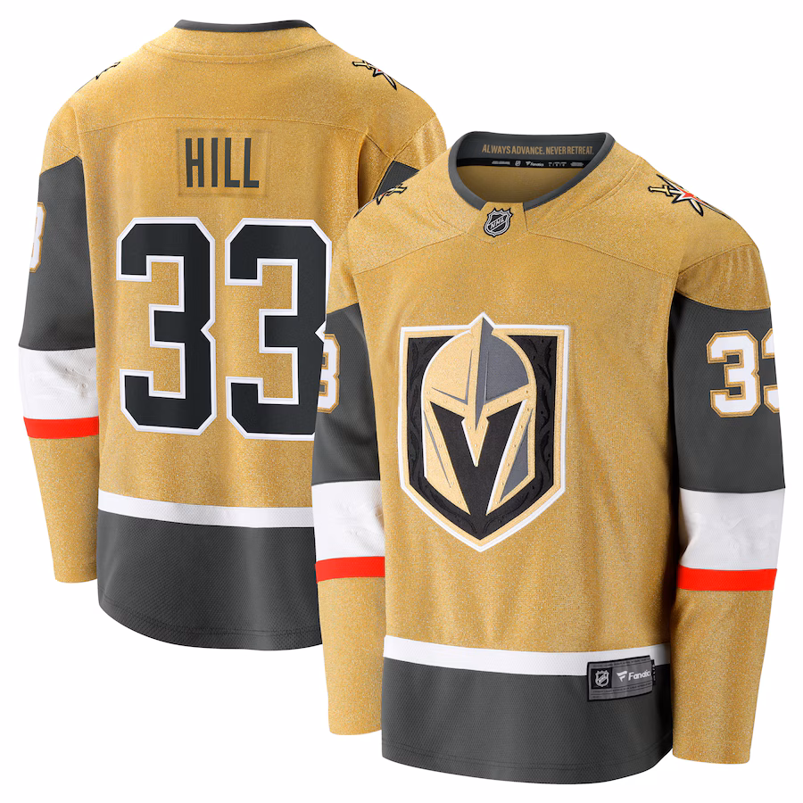 Men's Vegas Golden Knights Adin Hill Fanatics Gold Home Breakaway Jersey - Puhuasuan