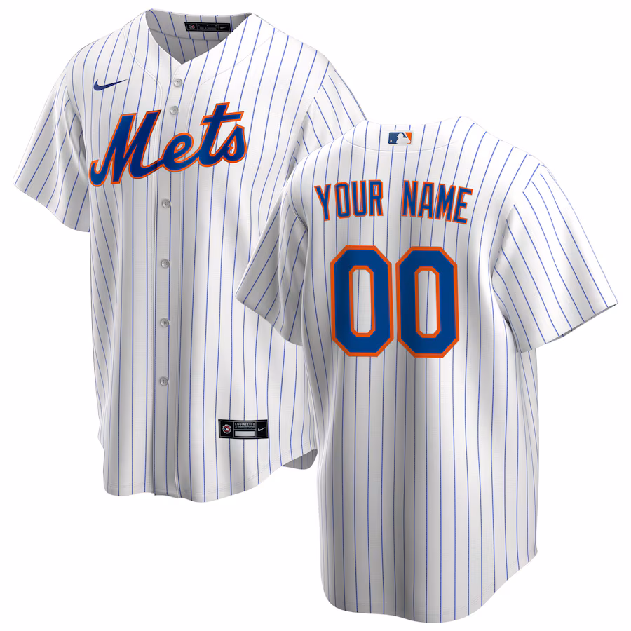 Men's New York Mets Nike White Home Replica Custom Jersey - Puhuasuan