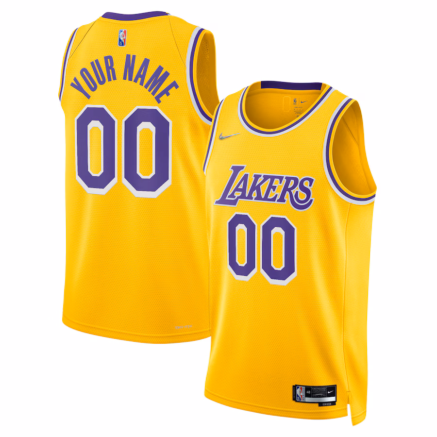 Men's Los Angeles Lakers Nike Gold 2021/22 Diamond Swingman Custom Jersey - Icon Edition - Puhuasuan