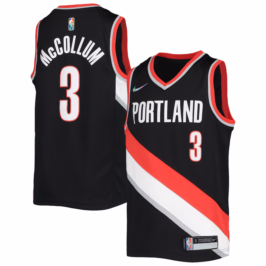 Youth Portland Trail Blazers C.J. McCollum Nike Black 2021/22 Diamond Swingman Jersey - Icon Edition - Puhuasuan
