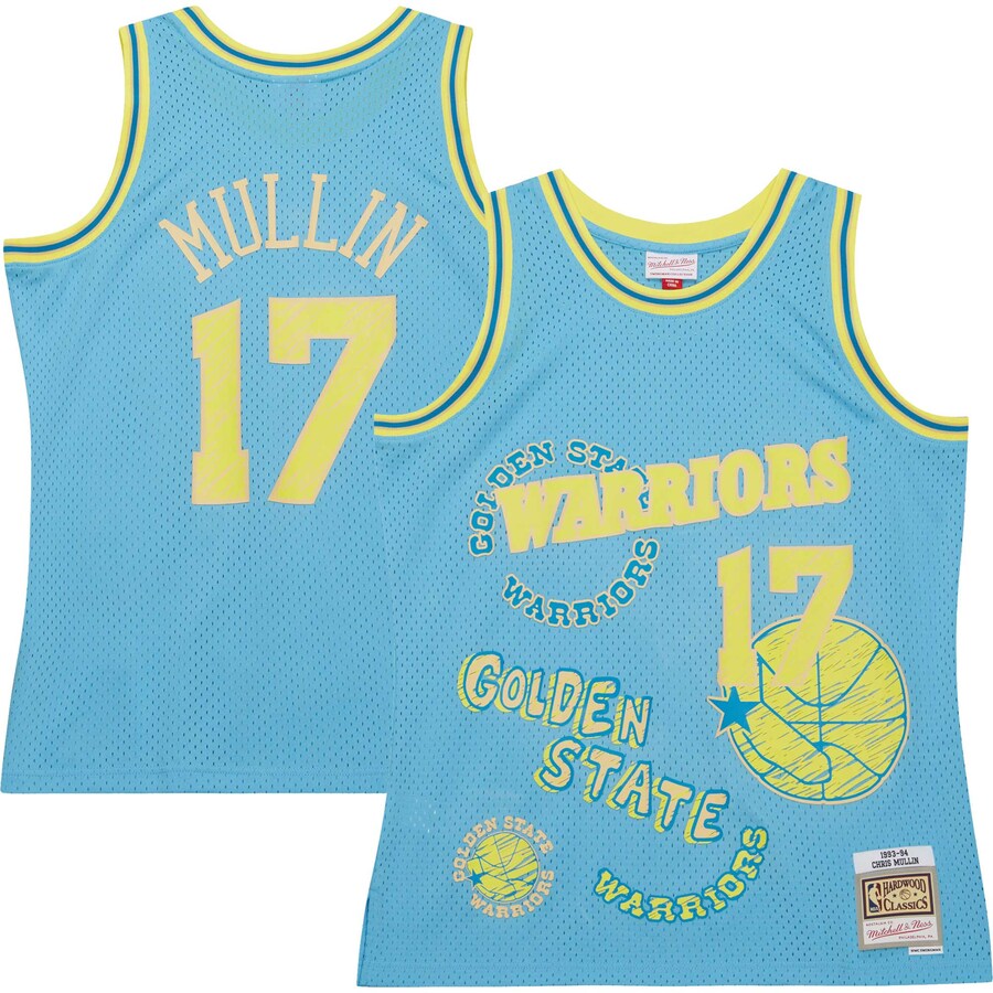 Men's Golden State Warriors Chris Mullin Mitchell & Ness Light Blue 1993/94 Swingman Sidewalk Sketch Jersey - Puhuasuan