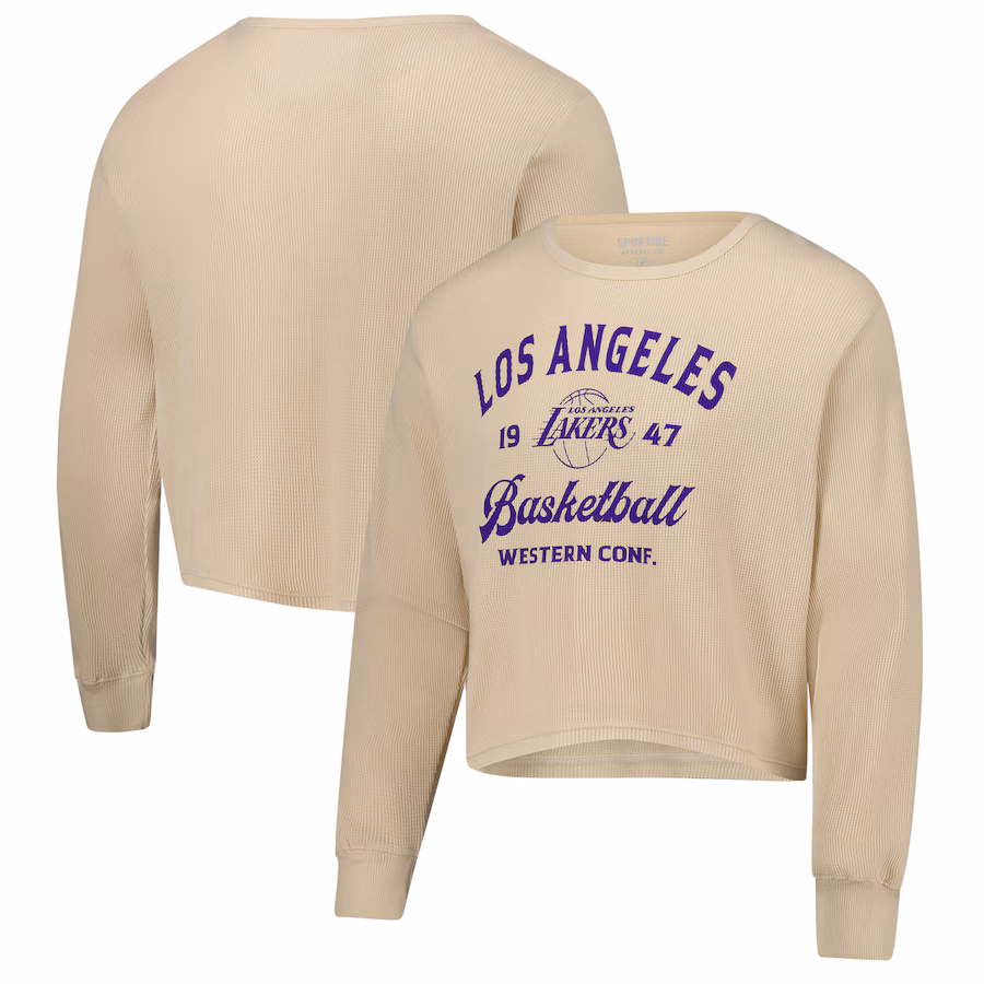Unisex Los Angeles Lakers Sportiqe Cream High Country Collection Cullen Waffle Knit Long Sleeve T-Shirt - Puhuasuan
