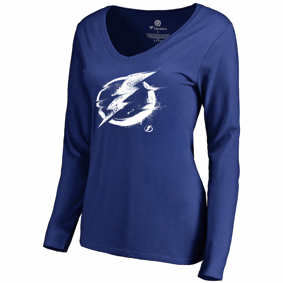 Women's Tampa Bay Lightning Blue Splatter Logo V-Neck Long Sleeve T-Shirt - Puhuasuan