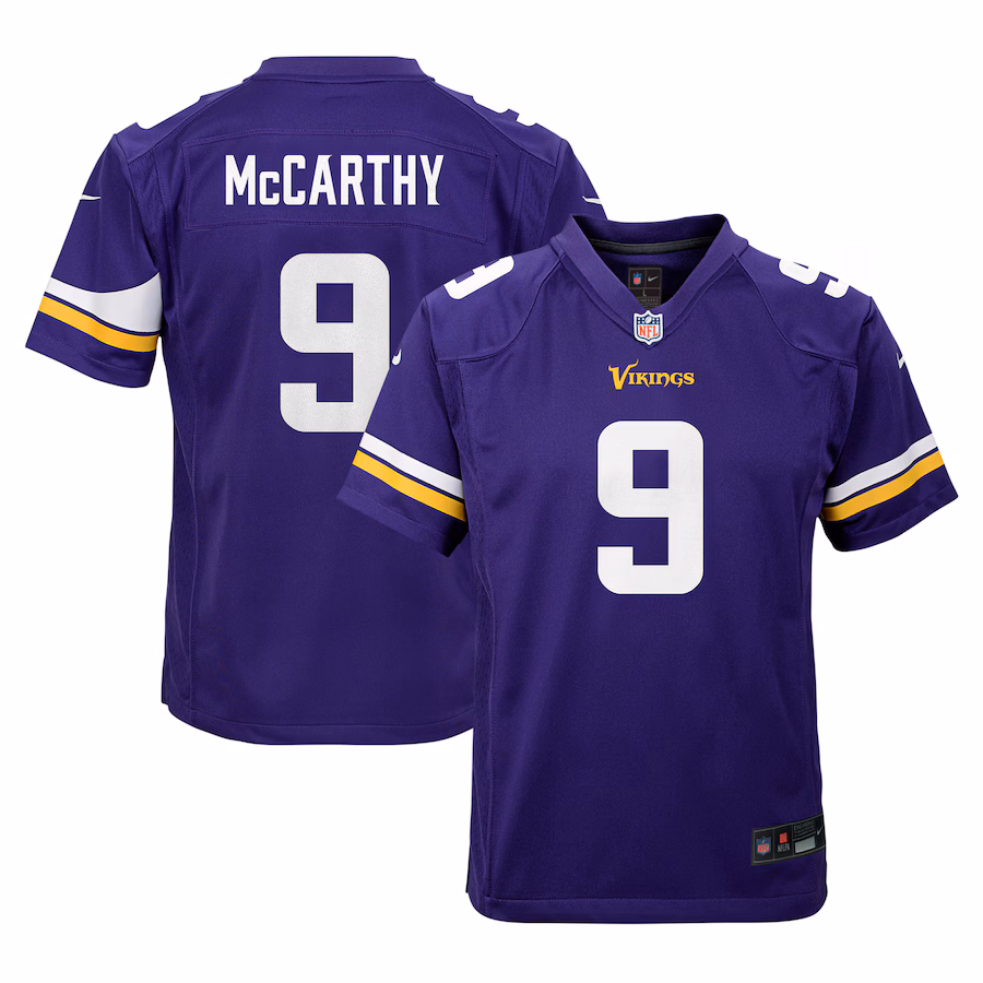 Youth Minnesota Vikings J.J. McCarthy Nike Purple Team Player Game Jersey - Puhuasuan