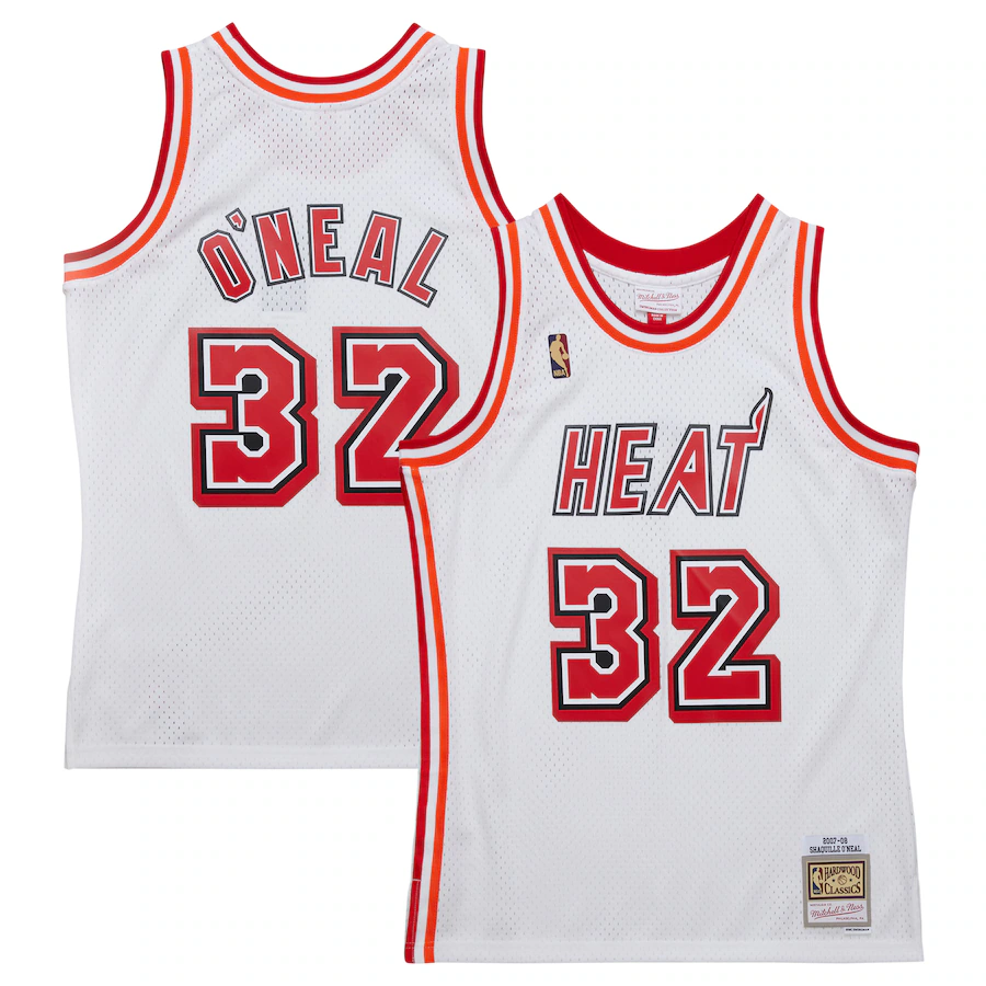 Men's Miami Heat Shaquille O'Neal Mitchell & Ness White 2007/08 Hardwood Classics Swingman Jersey - Puhuasuan