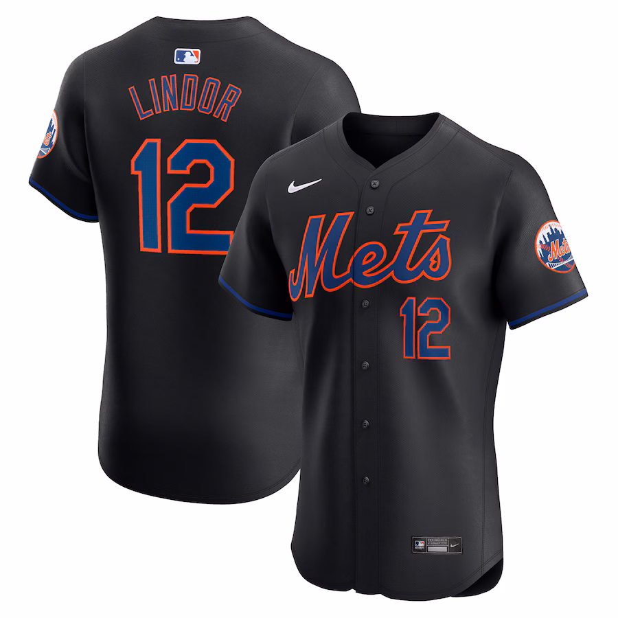Men's New York Mets Francisco Lindor Nike Black Alternate Elite Player Jersey - Puhuasuan