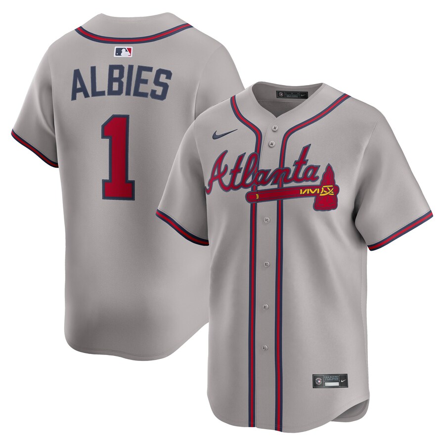 Men's Atlanta Braves Ozzie Albies Nike Gray Road Limited Player Jersey - Puhuasuan