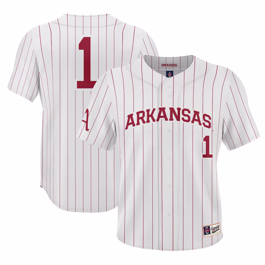 #1 Arkansas Razorbacks GameDay Greats Youth Lightweight Baseball Jersey - White - Puhuasuan