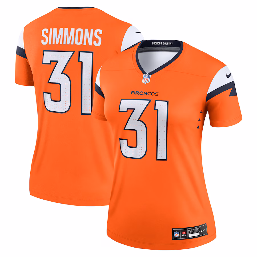 Women's Denver Broncos Justin Simmons Nike Orange Team Legend Player Performance Top - Puhuasuan