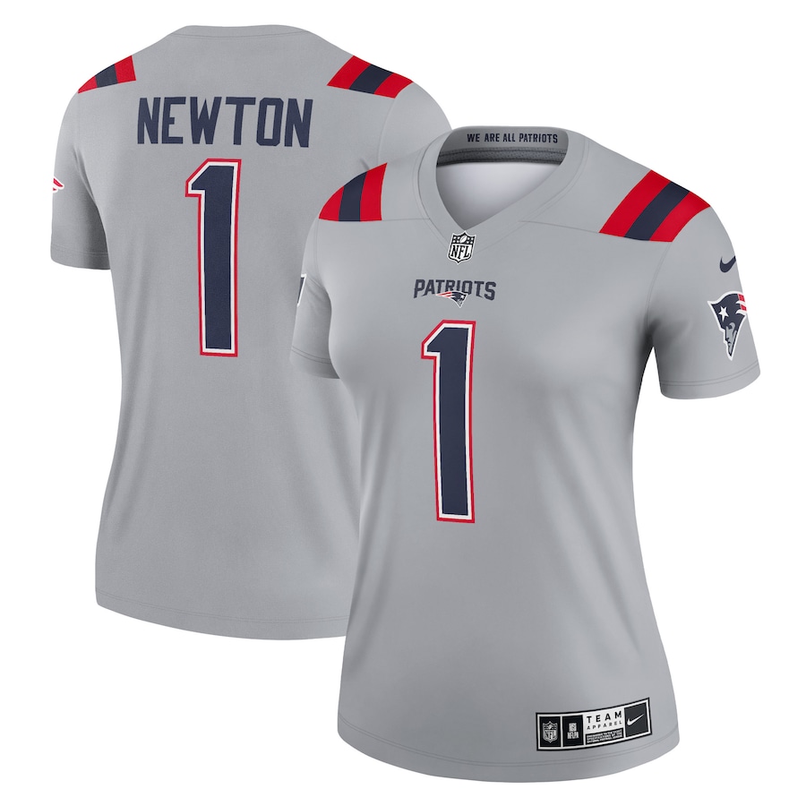 Women's New England Patriots Cam Newton Nike Gray Inverted Legend Player Performance Top - Puhuasuan