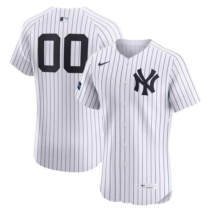 Men's New York Yankees Nike White Home Elite Sponsor Patch Custom Jersey - Puhuasuan
