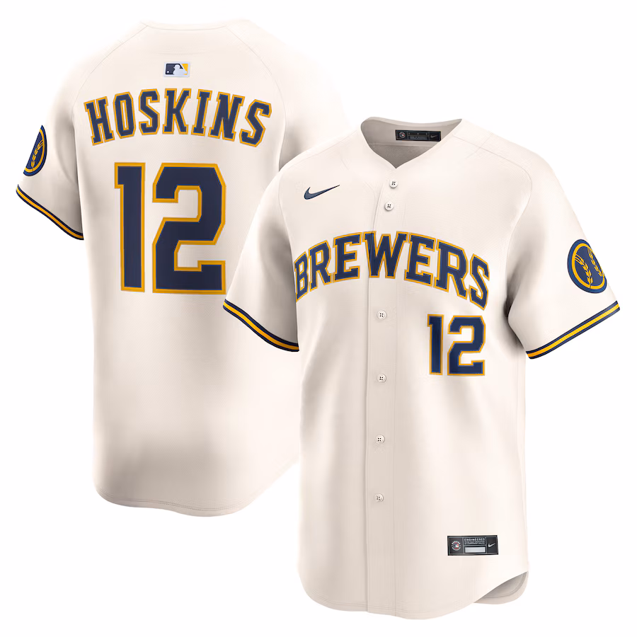 Men's Milwaukee Brewers Rhys Hoskins Nike Cream Alternate Limited Player Jersey - Puhuasuan