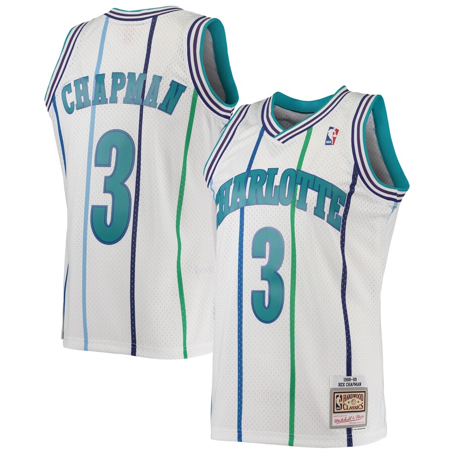 Men's Charlotte Hornets Rex Chapman Mitchell & Ness White 1988/89 Hardwood Classics Swingman Jersey - Puhuasuan