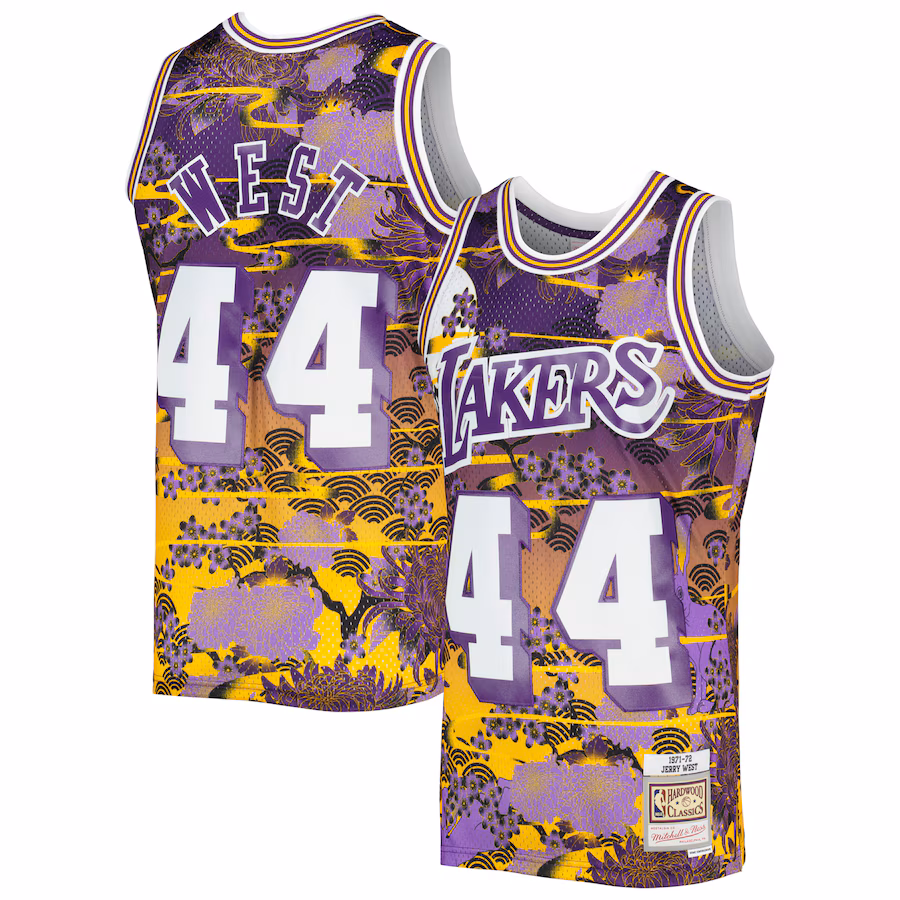 Men's Los Angeles Lakers Jerry West Mitchell & Ness Purple 1971/72 Hardwood Classics Lunar New Year Swingman Jersey - Puhuasuan