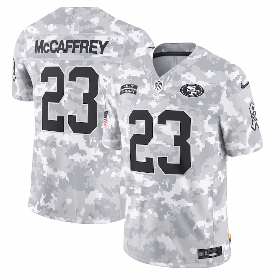Men's San Francisco 49ers Christian McCaffrey Nike Arctic Camo 2024 Salute to Service Limited Jersey - Puhuasuan