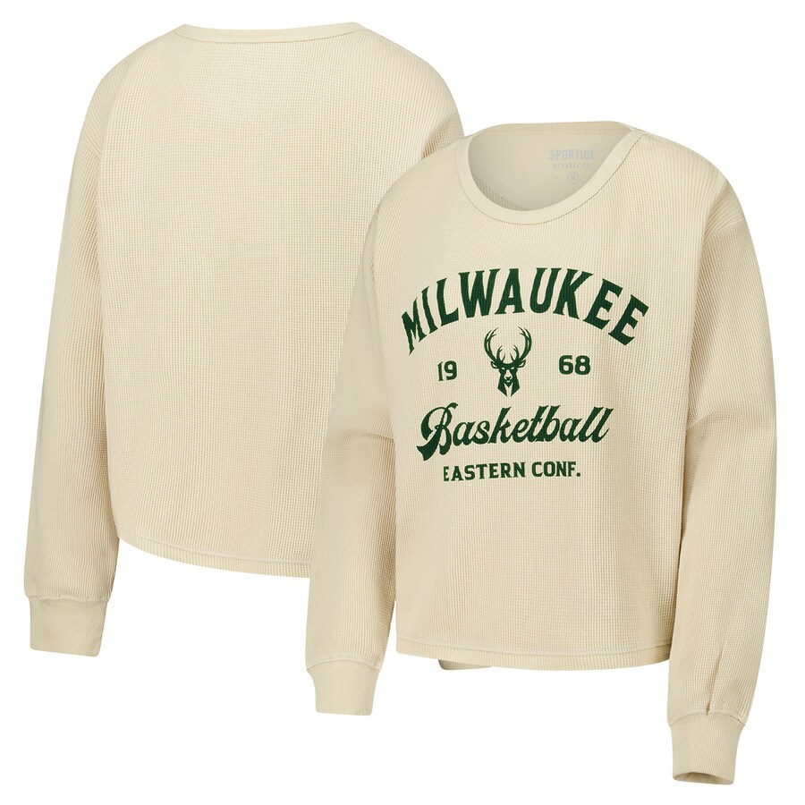 Unisex Milwaukee Bucks Sportiqe Cream High Country Collection Cullen Waffle Knit Long Sleeve T-Shirt - Puhuasuan