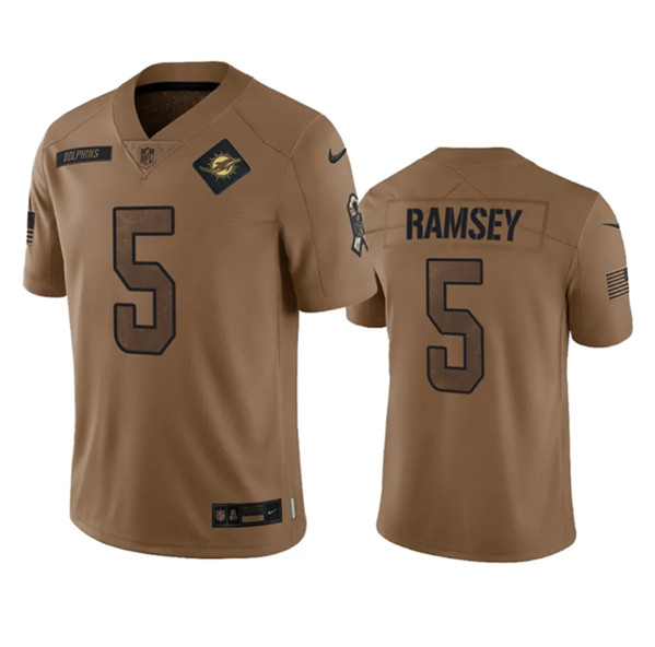 Men's Miami Dolphins #5 Jalen Ramsey 2023 Brown Salute To Service Limited Football Stitched Jersey - Puhuasuan