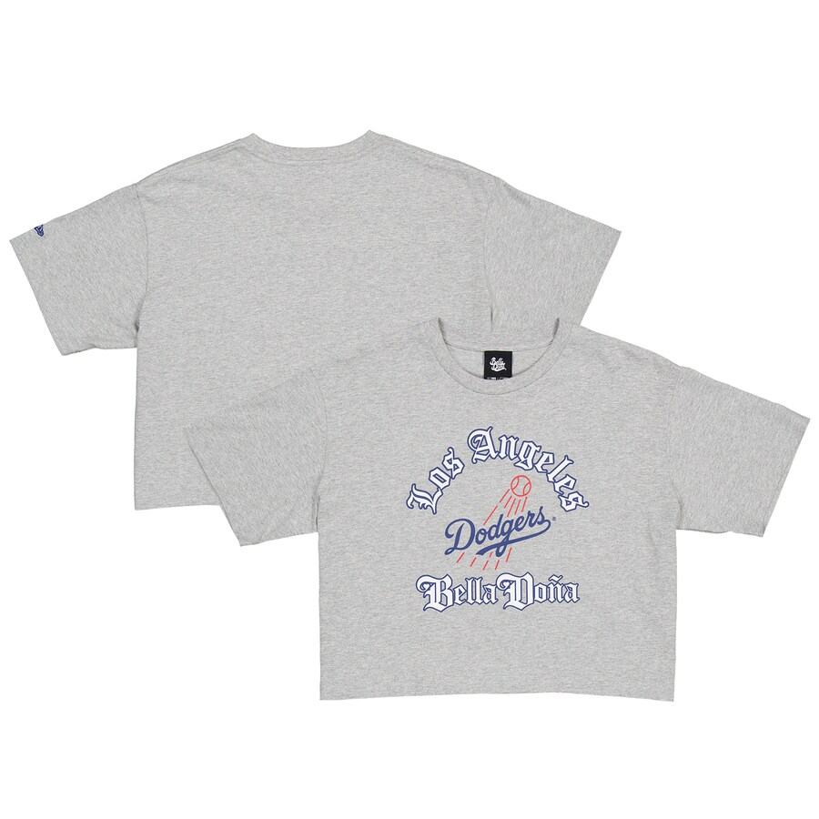 Women's New Era Gray Bella Dona x Los Angeles Dodgers Boxy Crop T-Shirt - Puhuasuan