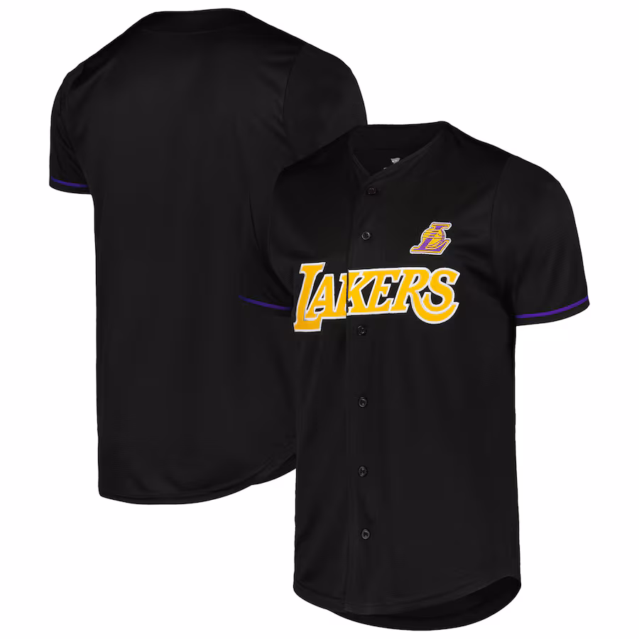 Men's Los Angeles Lakers Fanatics Black Pop Baseball Jersey - Puhuasuan