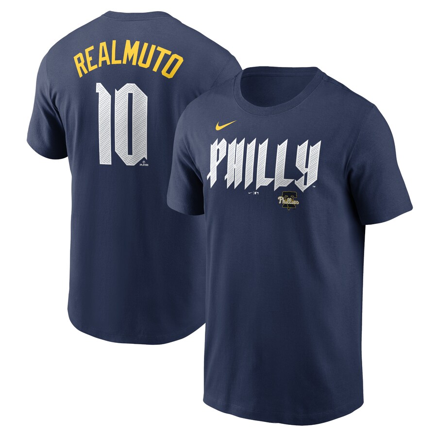 Men's Philadelphia Phillies J.T. Realmuto Nike Navy 2024 City Connect Fuse Player Name & Number T-Shirt - Puhuasuan