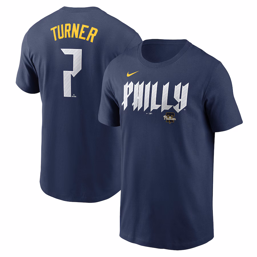 Men's Philadelphia Phillies Trea Turner Nike Royal 2024 City Connect Fuse Name & Number T-Shirt - Puhuasuan