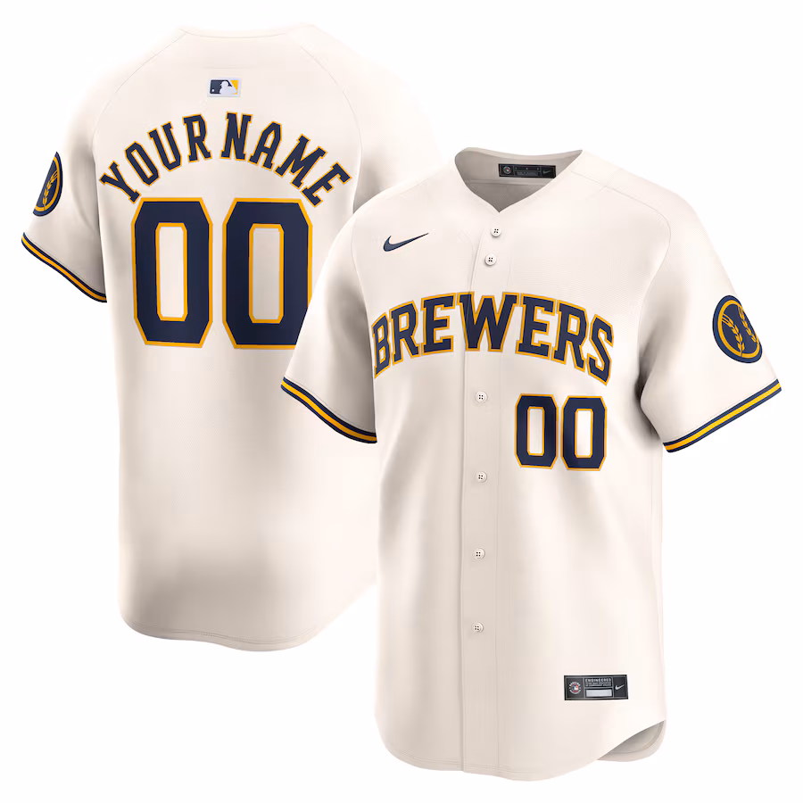 Men's Milwaukee Brewers Nike Cream Home Limited Custom Jersey - Puhuasuan