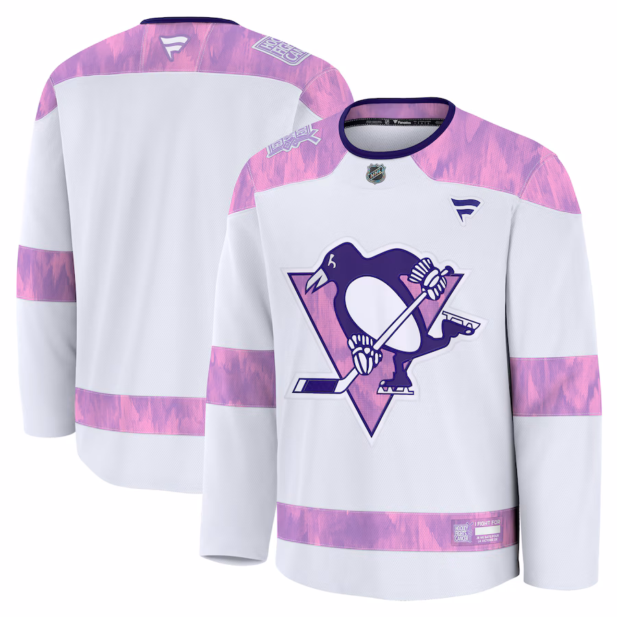 Men's Pittsburgh Penguins Fanatics White 2024 Hockey Fights Cancer Practice Jersey - Puhuasuan