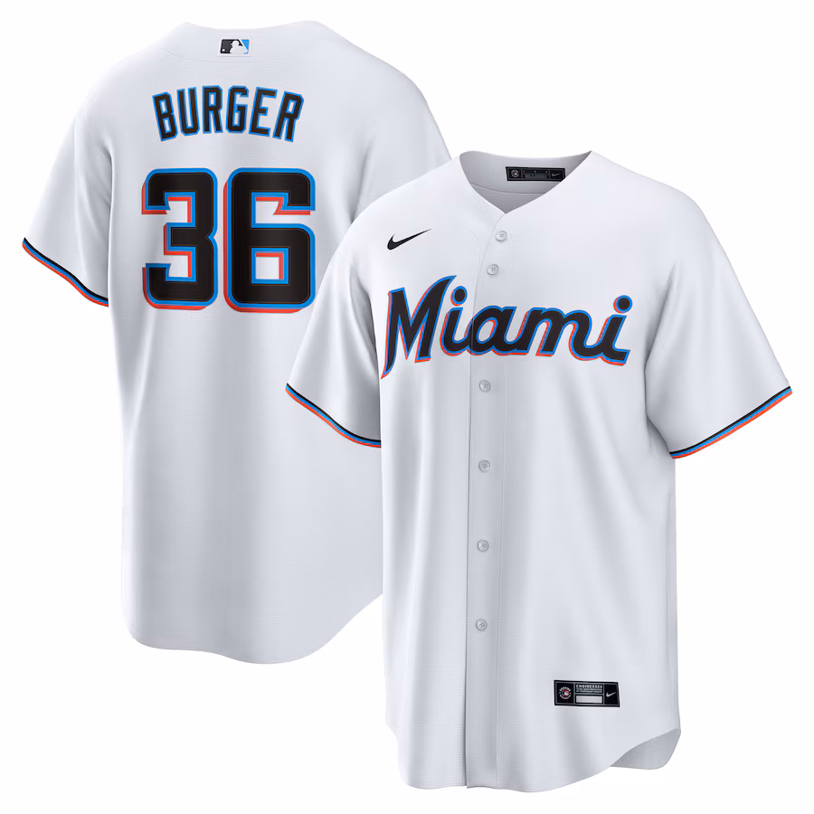 Men's Miami Marlins Jake Burger Nike White  Home  Replica Team Jersey - Puhuasuan