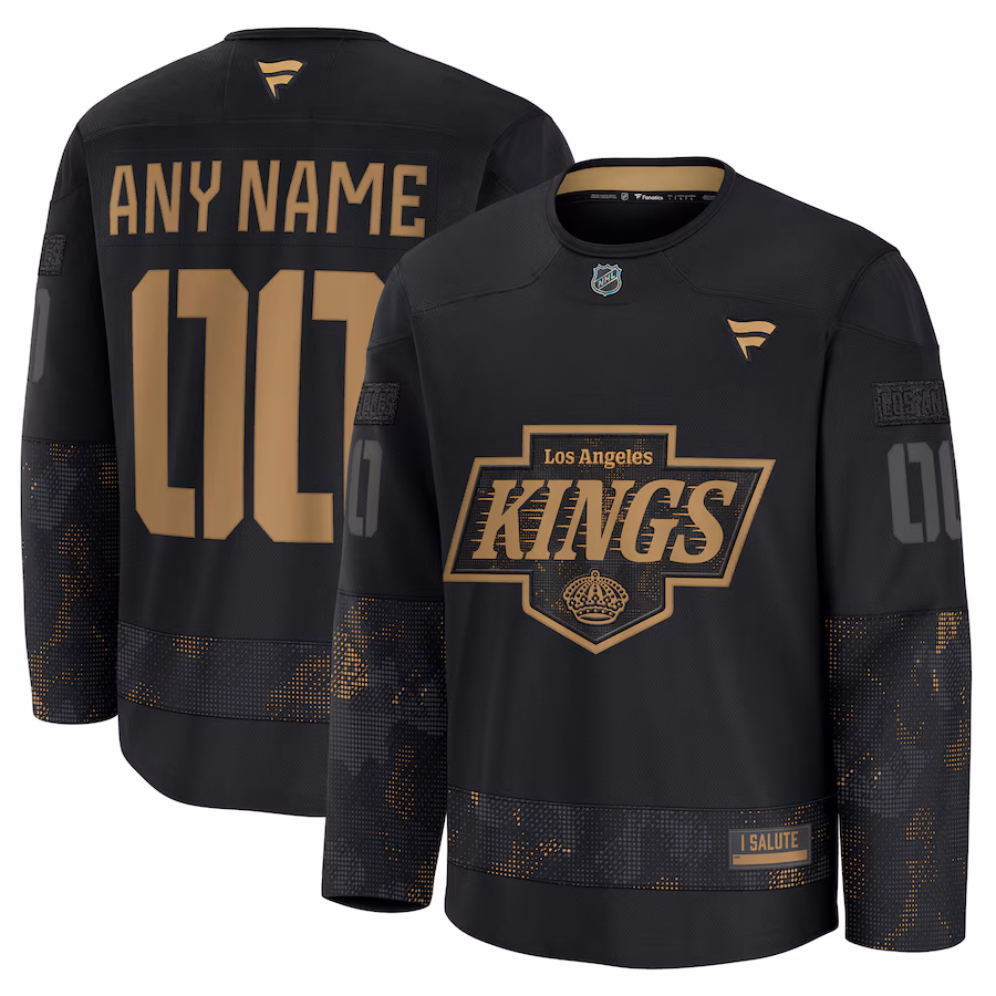 Men's Los Angeles Kings Fanatics Black 2024 Military Appreciation Personalized Long Sleeve Practice Jersey - Puhuasuan