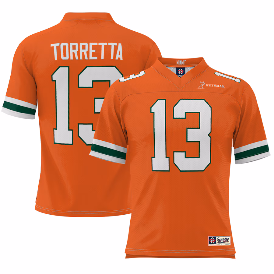 Gino Torretta Miami Hurricanes Heisman Football Jersey - Orange - Puhuasuan