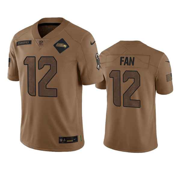 Men's Seattle Seahawks #12 Fan 2023 Brown Salute To Service Limited Football Stitched Jersey - Puhuasuan