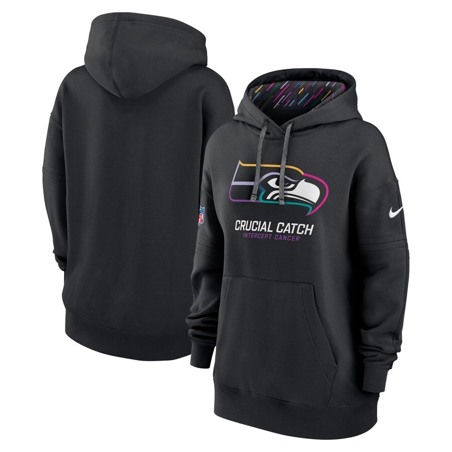 Women's Seattle Seahawks  Nike Black 2024 NFL Crucial Catch Club Pullover Hoodie - Puhuasuan