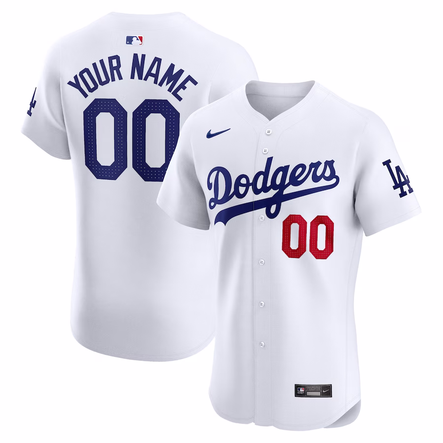 Men's Los Angeles Dodgers Nike White Home Elite Custom Jersey - Puhuasuan